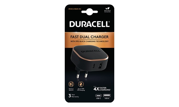 Cargador Duracell 30W USB-A + USB-C PPS